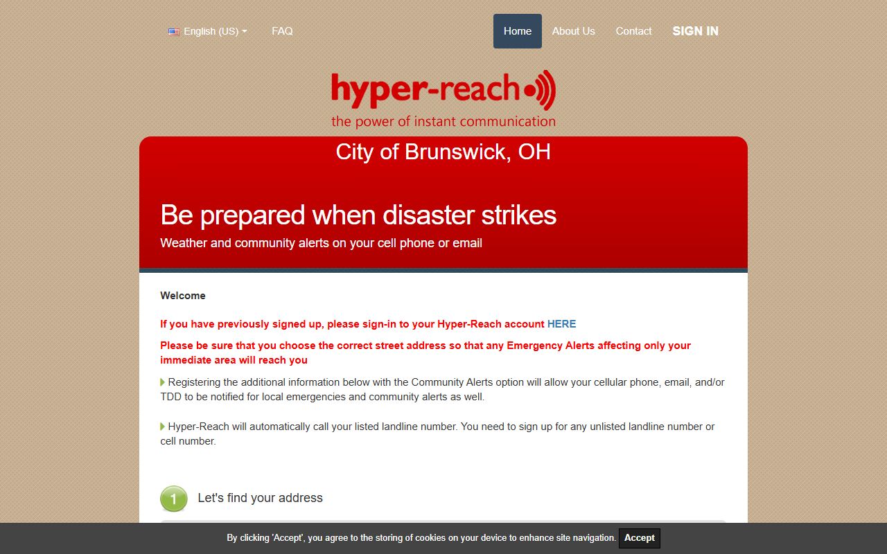 Brunswick Hyper-Reach emergency notification signup phone directory