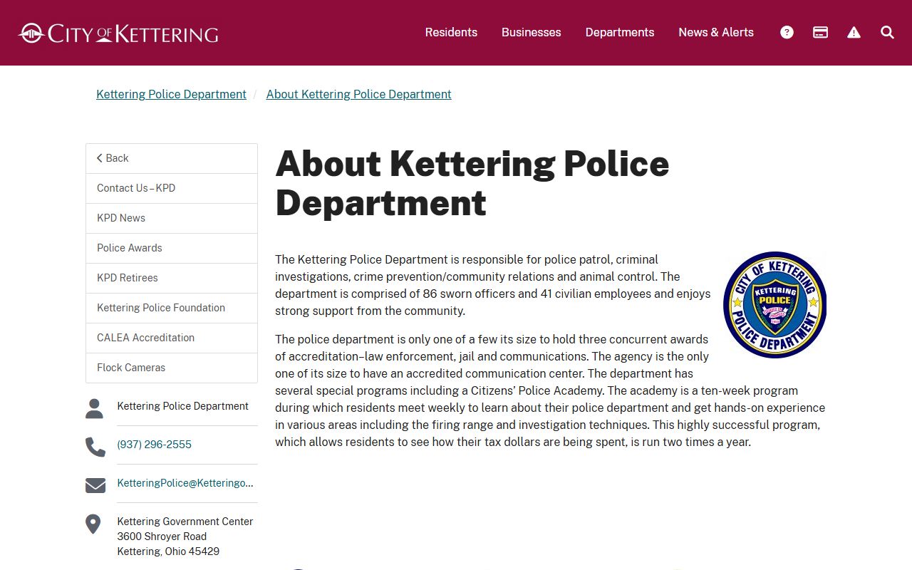 Kettering police phone directory page