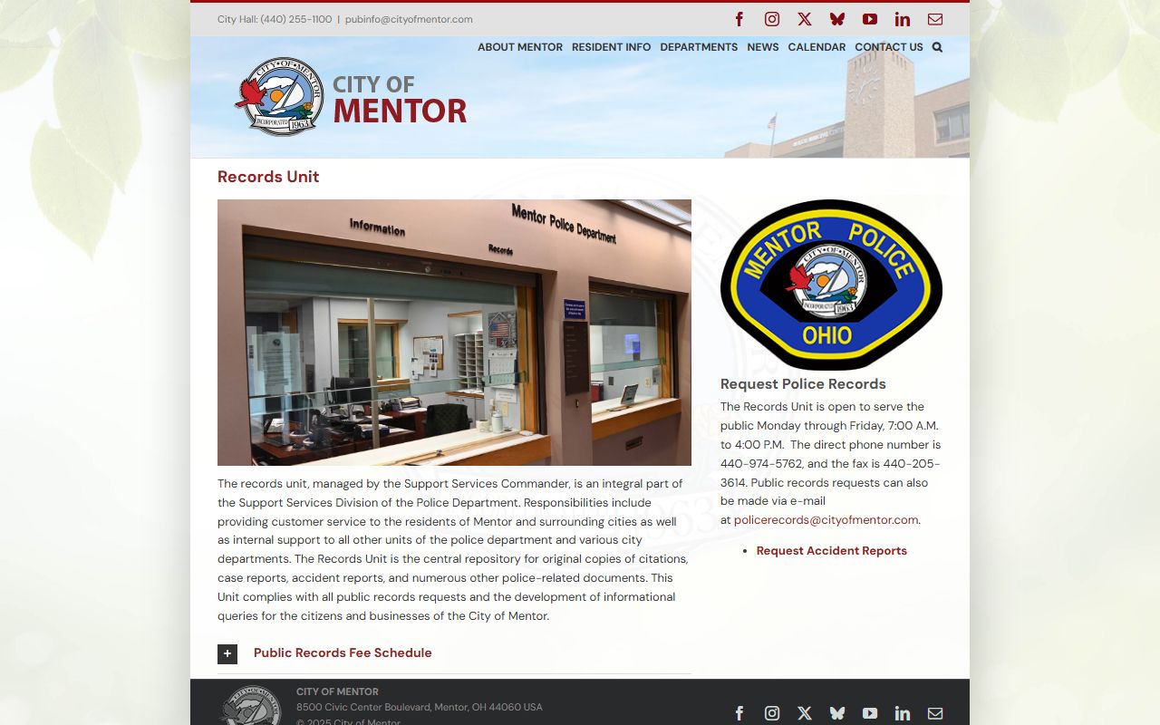 Mentor police phone directory website