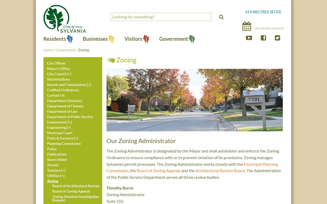 Sylvania zoning information phone directory