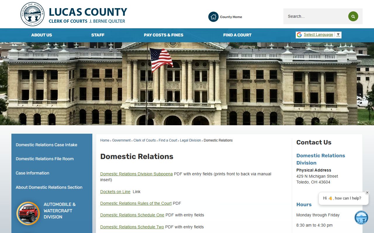 Lucas County Domestic Relations Division phone directory
