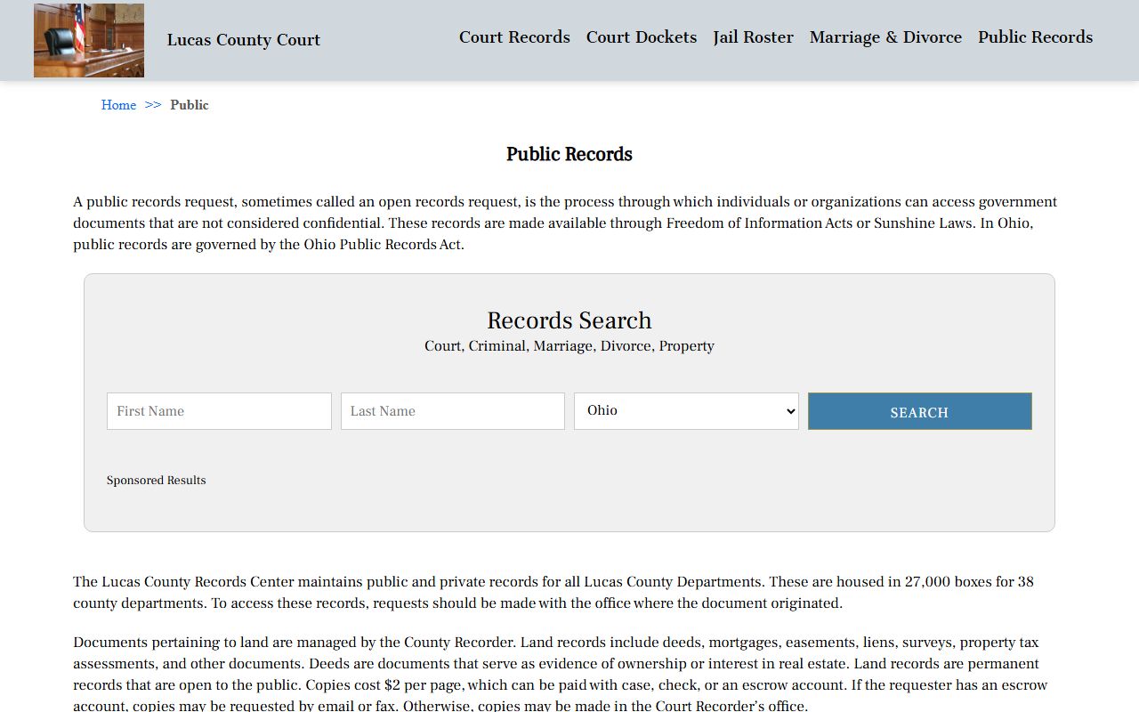 Lucas County Court public records page phone directory