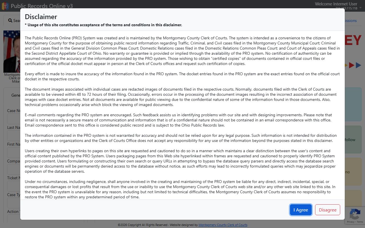 Montgomery County PRO System case search phone directory
