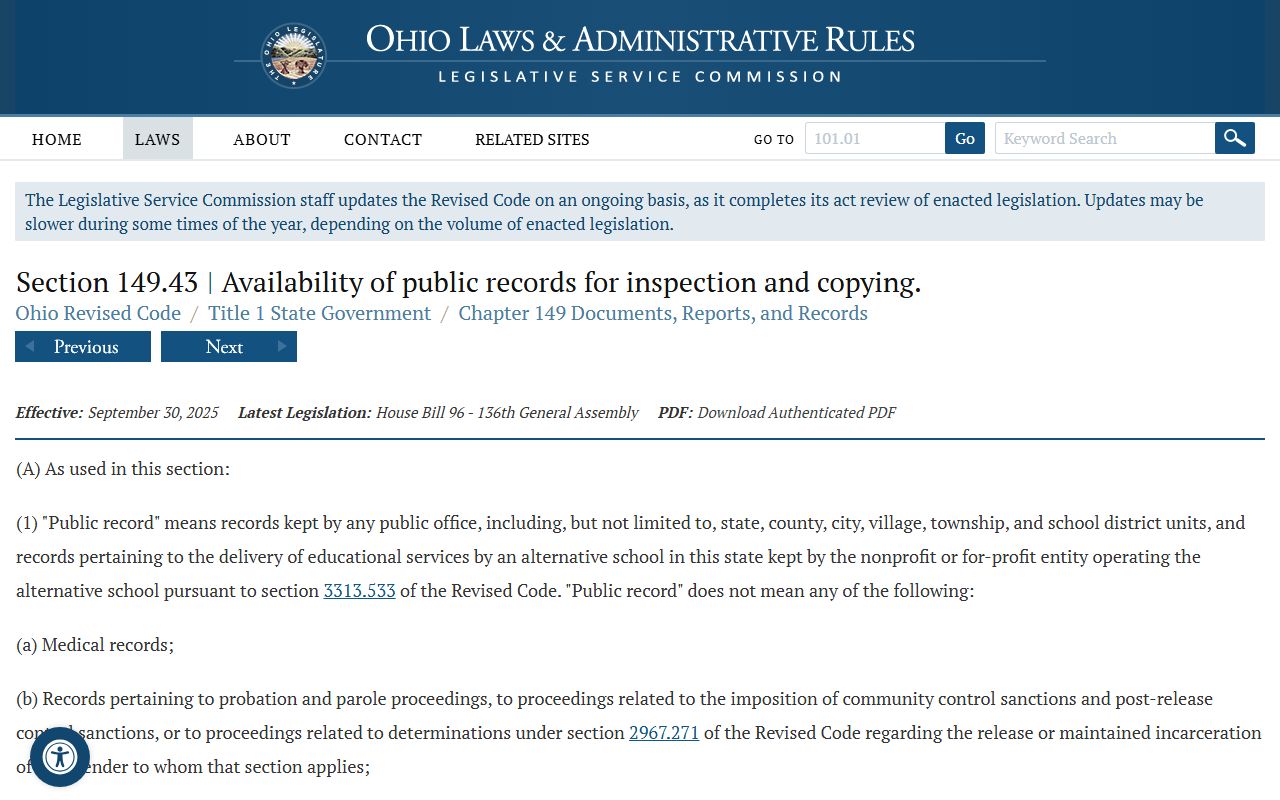 Ohio Revised Code 149.43 public records law